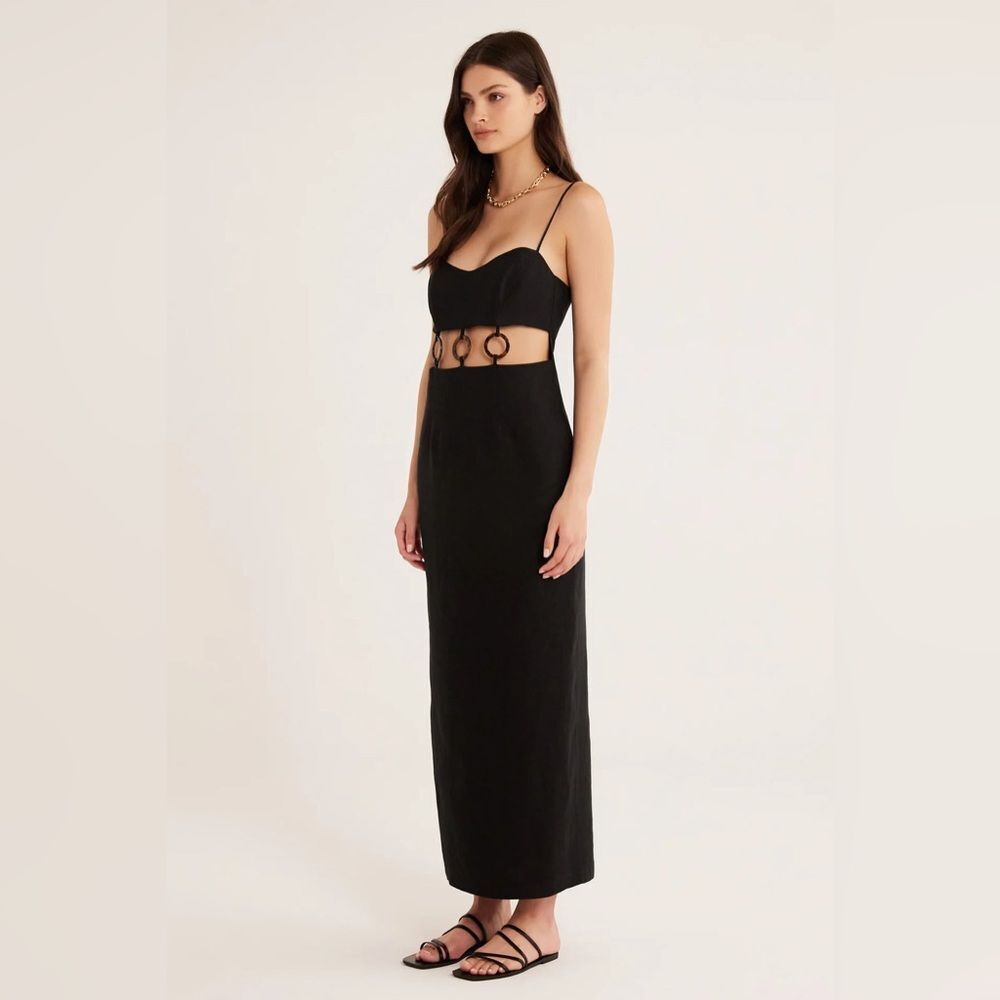 Rumer Bridget Ring Maxi Linen Dress Black Large NWT